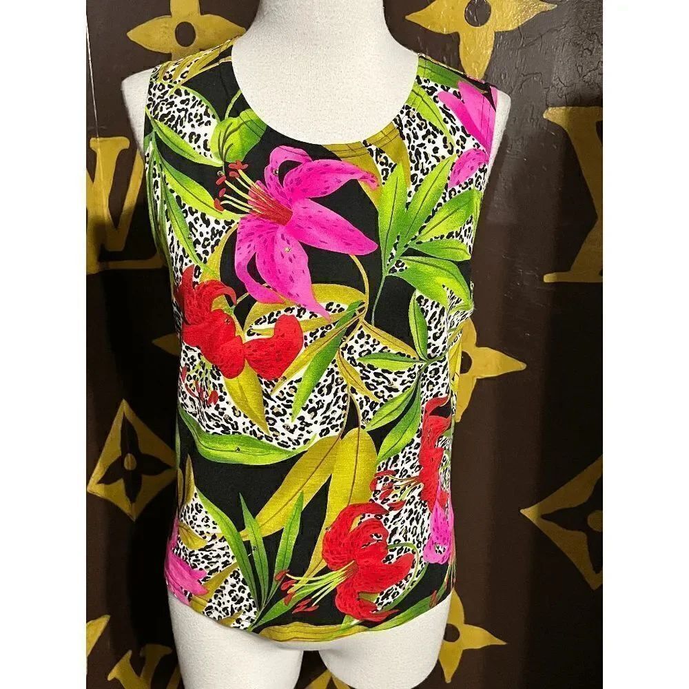 Ilyse Hart Ltd. Bright Floral Print Embellished Tank Top Size Small
